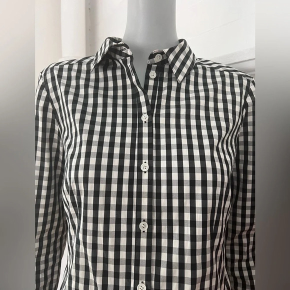 Lafayette 148 Black and White Gingham Fitted Button Down Shirt Checked Top - Picture 3 of 15